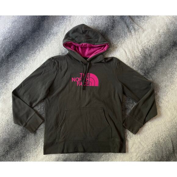 The North Face Women Pullover Gray Pink Hoodie Drawstring Sweatshirt Size Large - Picture 1 of 8